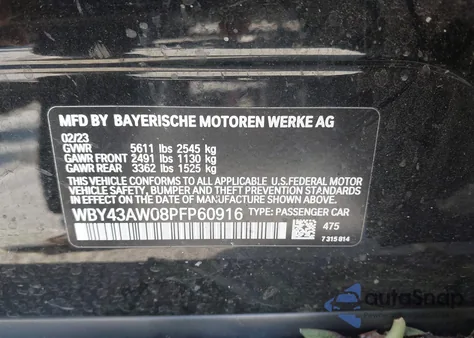 2023 BMW I4 Edrive35 z USA, uszkodzony, nr VIN WBY43AW08PFP60916